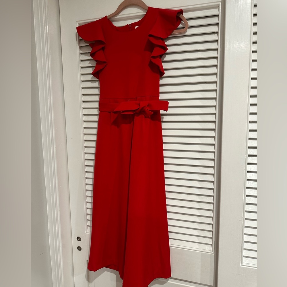 Like new Girl's Red jumpsuit romper 3/4 length / size 14
